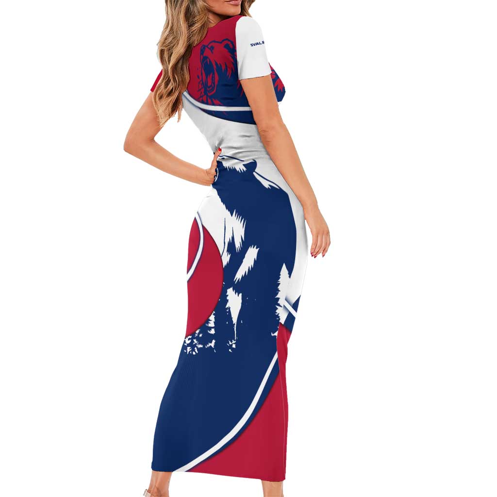 Svalbard Norway Short Sleeve Bodycon Dress with Polar Bear Forest and Norwegian Flag - Wonder Print Shop