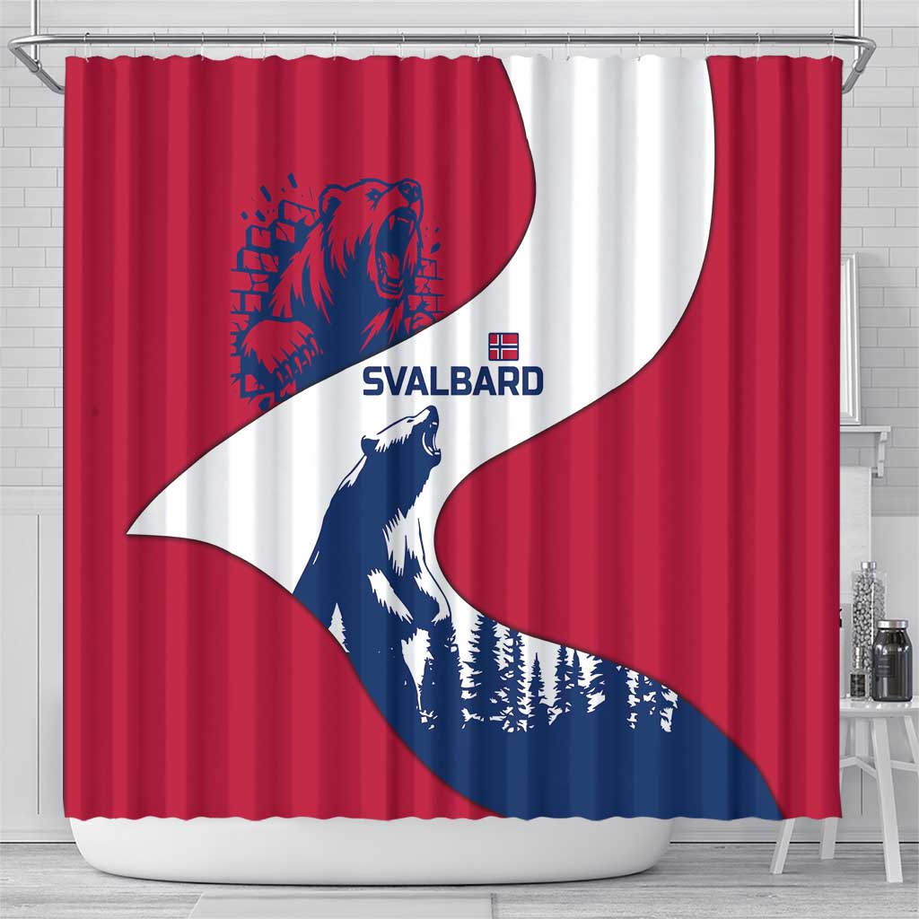 Svalbard Norway Shower Curtain with Polar Bear Forest and Norwegian Flag - Wonder Print Shop