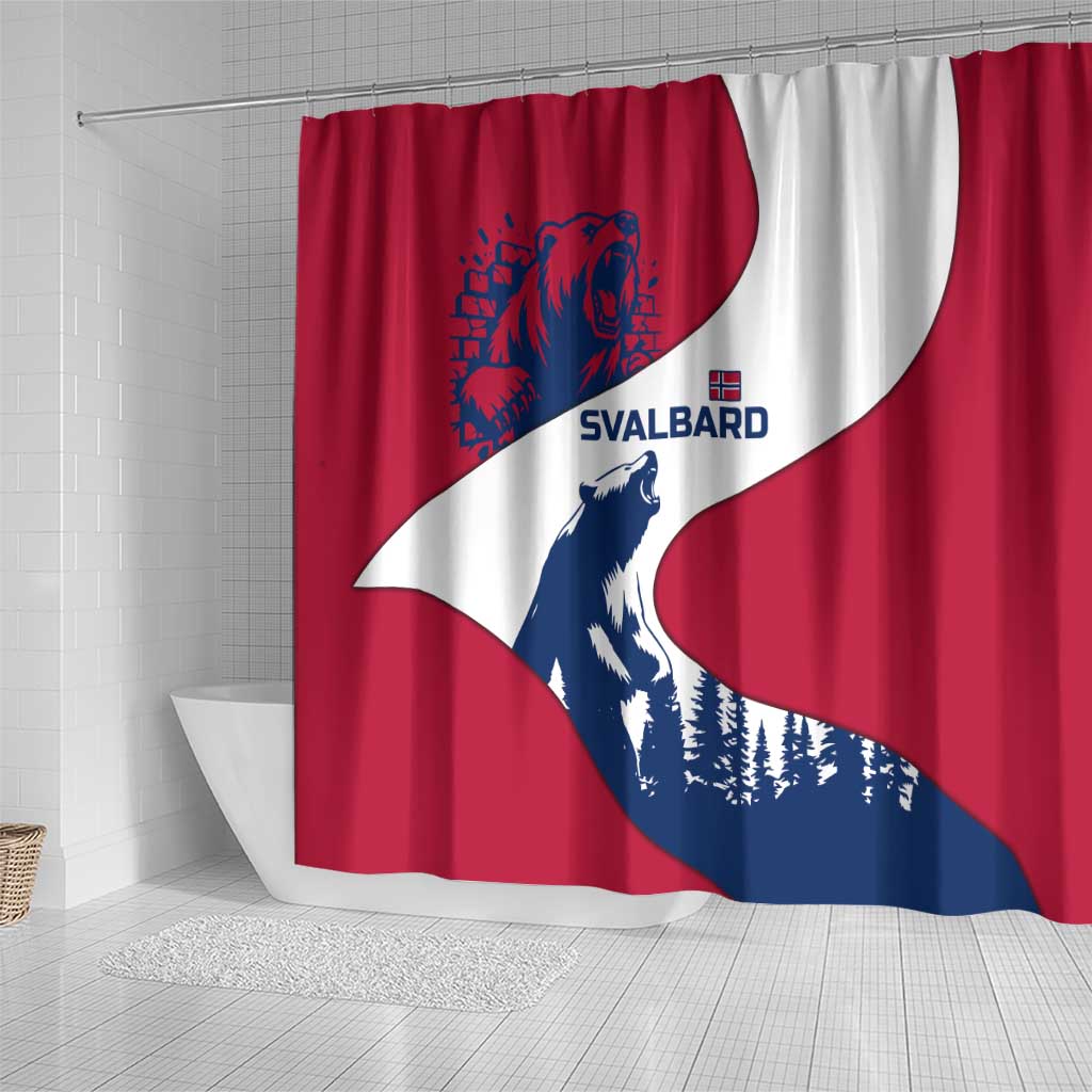 Svalbard Norway Shower Curtain with Polar Bear Forest and Norwegian Flag - Wonder Print Shop