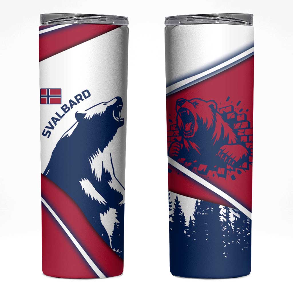 Svalbard Norway Skinny Tumbler with Polar Bear Forest and Norwegian Flag - Wonder Print Shop