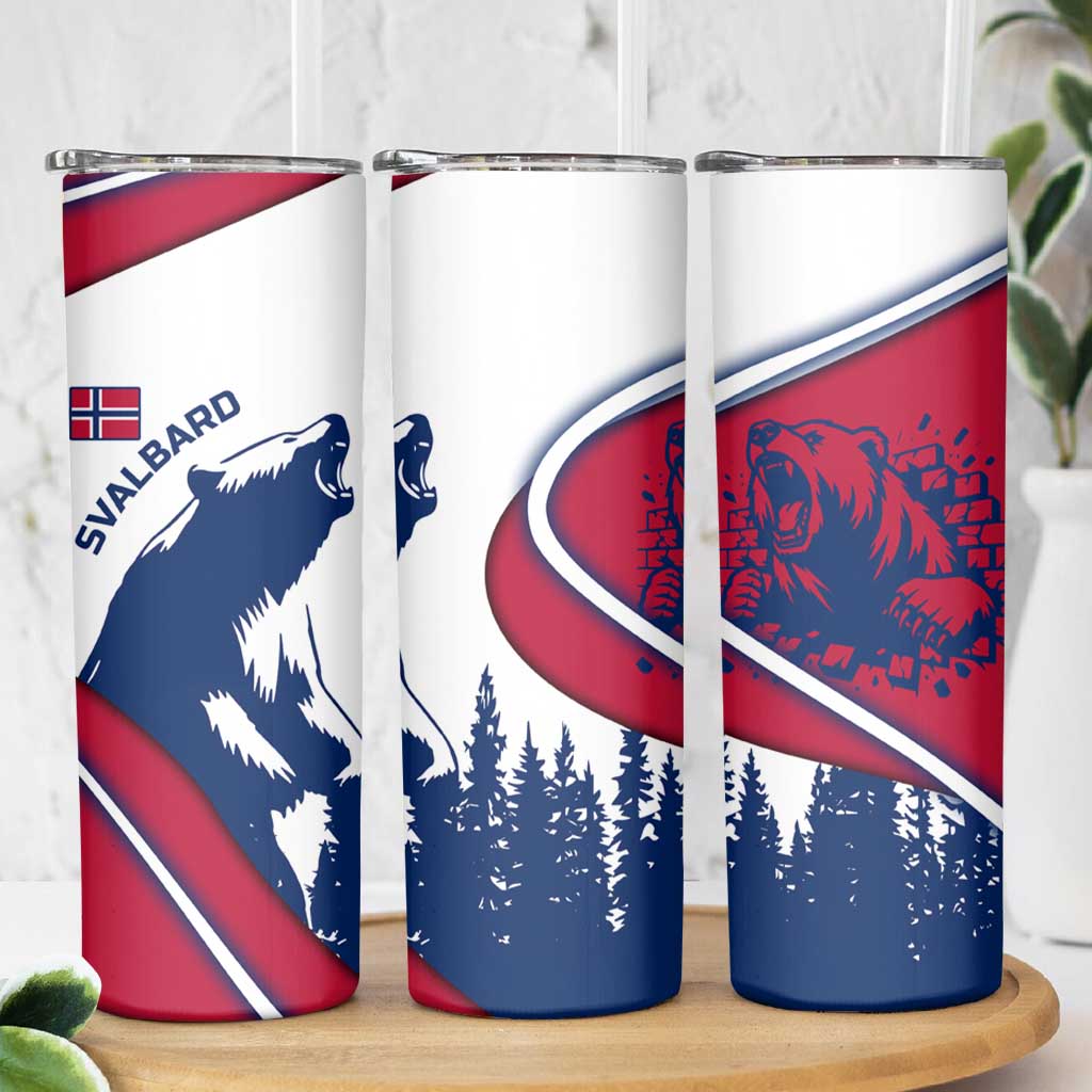 Svalbard Norway Skinny Tumbler with Polar Bear Forest and Norwegian Flag - Wonder Print Shop