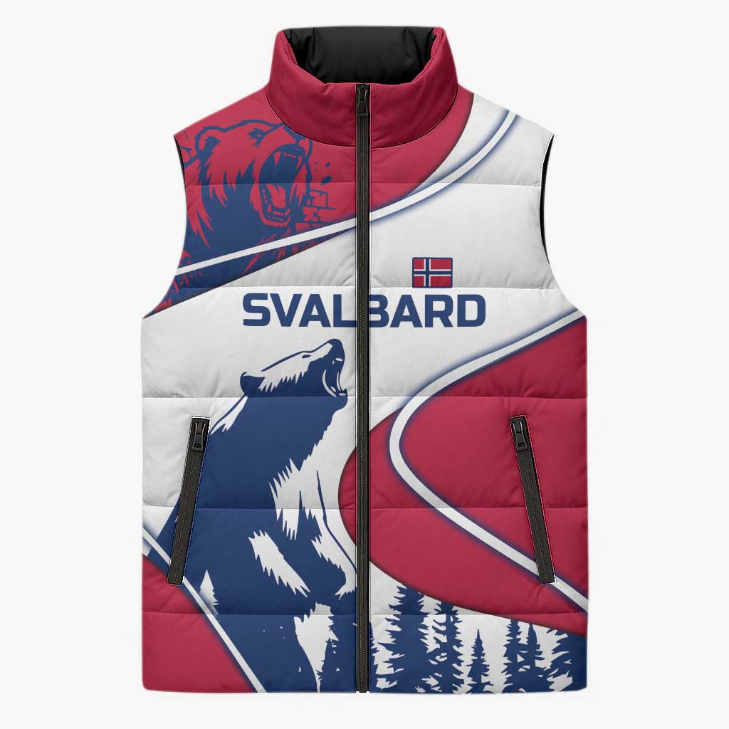 Svalbard Norway Sleeveless Puffer Jacket with Polar Bear Forest and Norwegian Flag - Wonder Print Shop