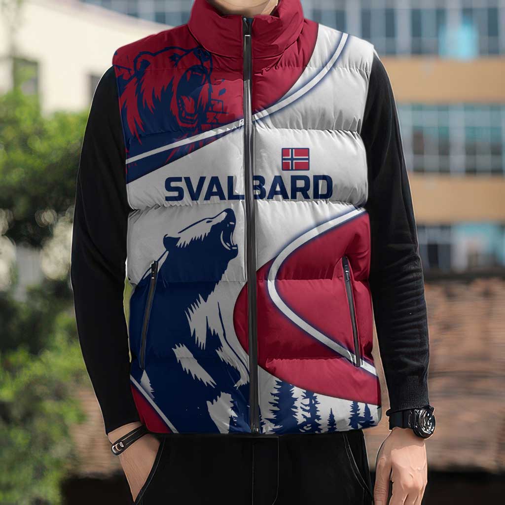 Svalbard Norway Sleeveless Puffer Jacket with Polar Bear Forest and Norwegian Flag - Wonder Print Shop
