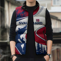 Svalbard Norway Sleeveless Puffer Jacket with Polar Bear Forest and Norwegian Flag - Wonder Print Shop