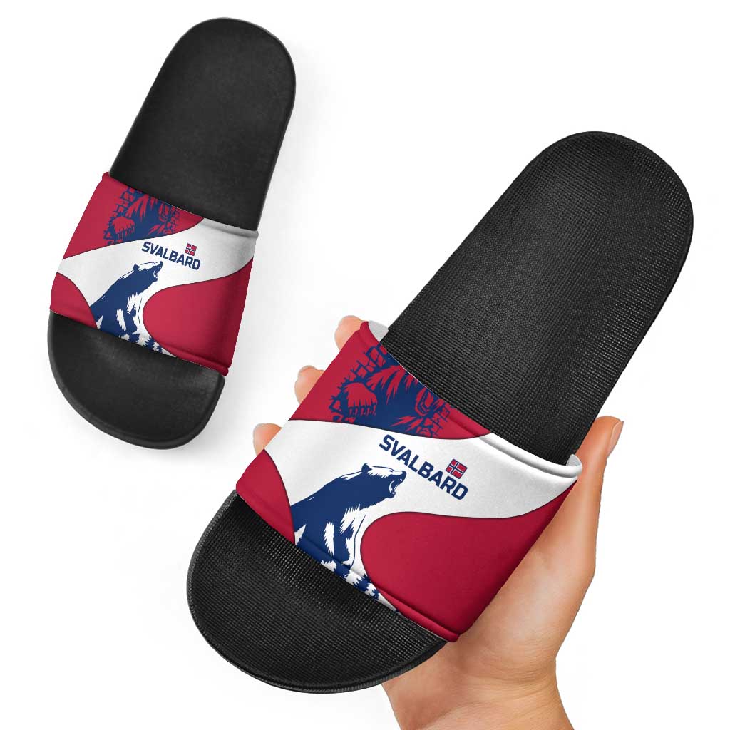 Svalbard Norway Slide Sandals with Polar Bear Forest and Norwegian Flag - Wonder Print Shop
