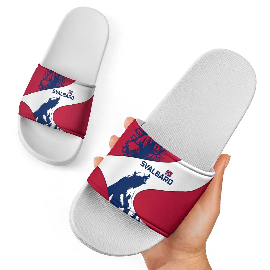 Svalbard Norway Slide Sandals with Polar Bear Forest and Norwegian Flag - Wonder Print Shop