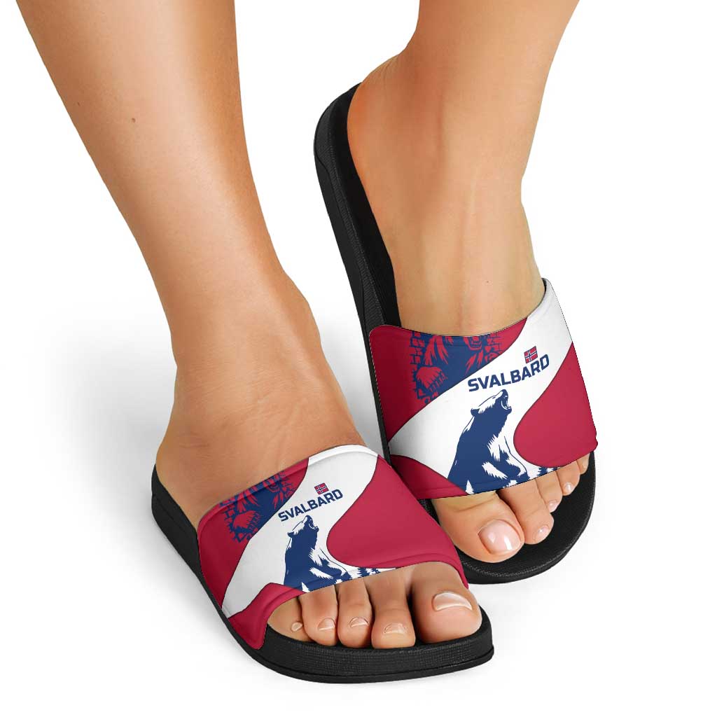 Svalbard Norway Slide Sandals with Polar Bear Forest and Norwegian Flag - Wonder Print Shop
