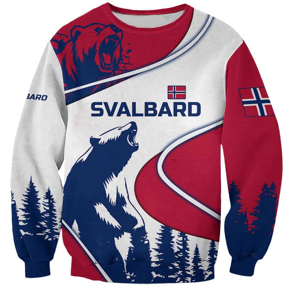 Svalbard Norway Sweatshirt with Polar Bear Forest and Norwegian Flag - Wonder Print Shop