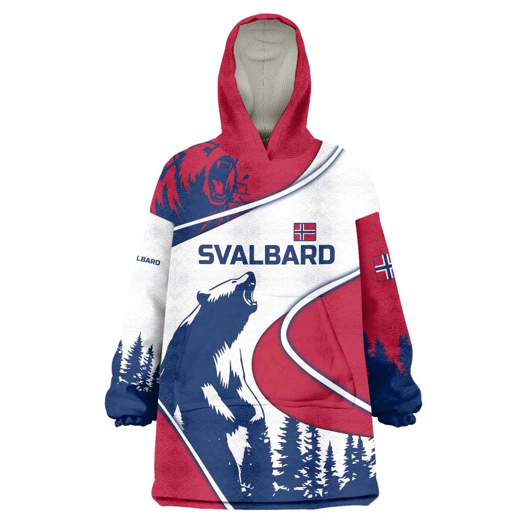 Svalbard Norway Wearable Blanket Hoodie with Polar Bear Forest and Norwegian Flag - Wonder Print Shop