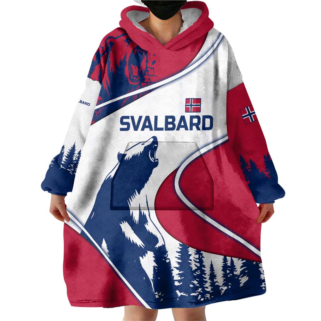 Svalbard Norway Wearable Blanket Hoodie with Polar Bear Forest and Norwegian Flag - Wonder Print Shop