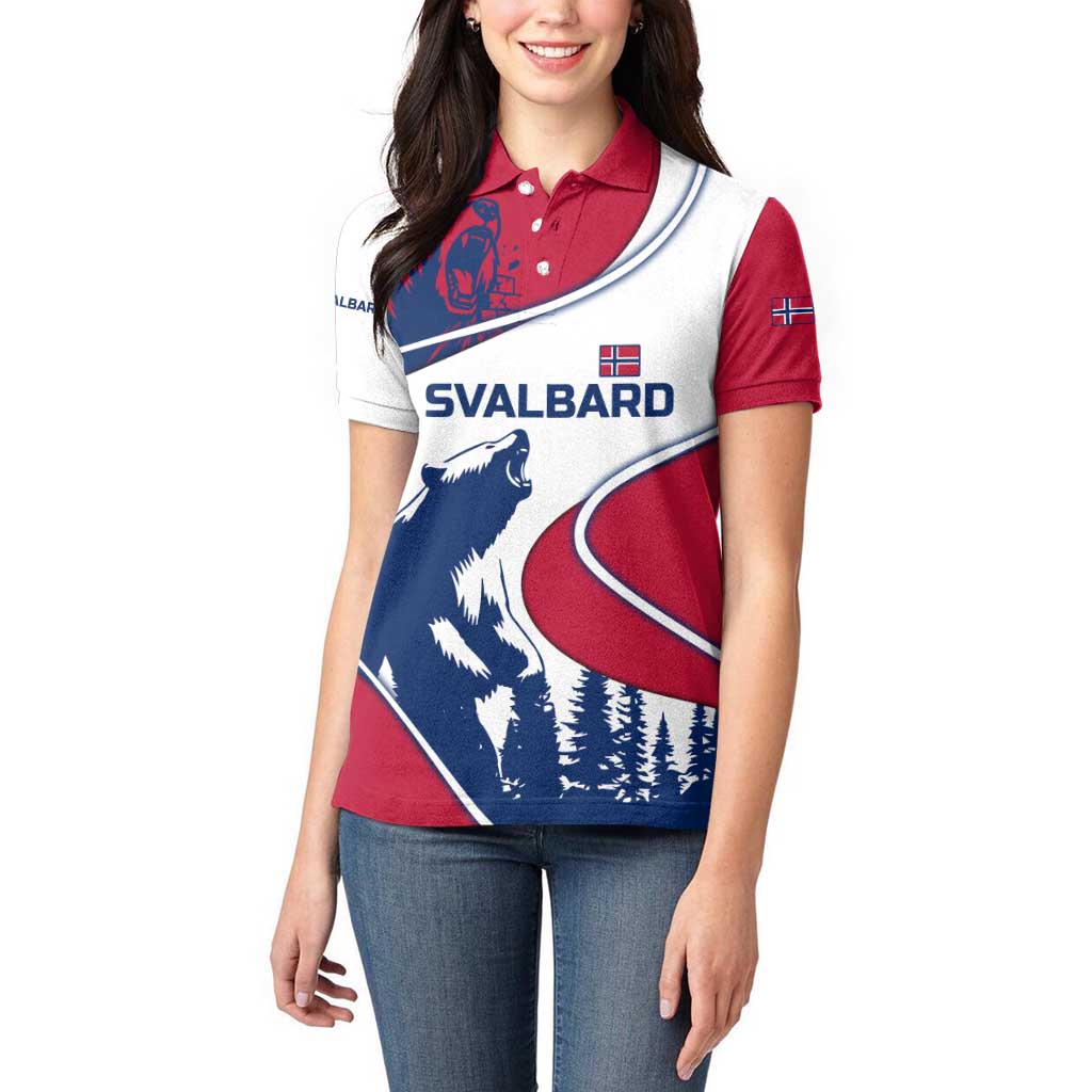 Svalbard Norway Women Polo Shirt with Polar Bear Forest and Norwegian Flag - Wonder Print Shop