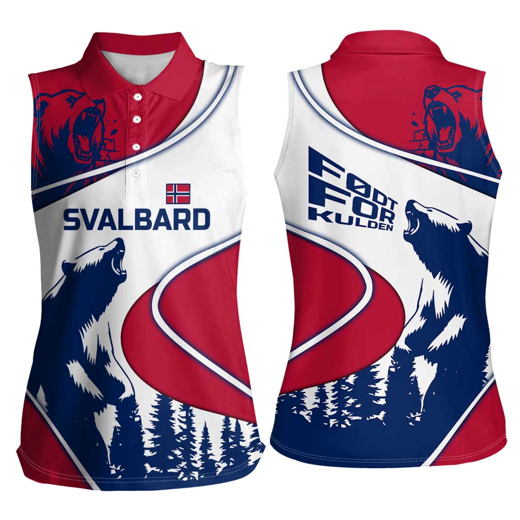 Svalbard Norway Women Sleeveless Polo Shirt with Polar Bear Forest and Norwegian Flag - Wonder Print Shop