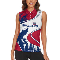Svalbard Norway Women Sleeveless Polo Shirt with Polar Bear Forest and Norwegian Flag - Wonder Print Shop