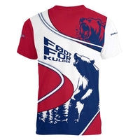 Svalbard Norway Women V-Neck T-Shirt with Polar Bear Forest and Norwegian Flag - Wonder Print Shop