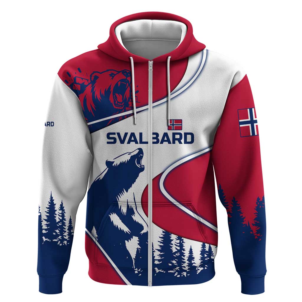 Svalbard Norway Zip Hoodie with Polar Bear Forest and Norwegian Flag - Wonder Print Shop
