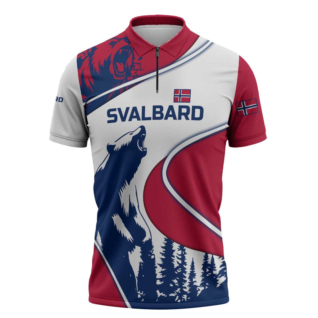 Svalbard Norway Zipper Polo Shirt with Polar Bear Forest and Norwegian Flag - Wonder Print Shop