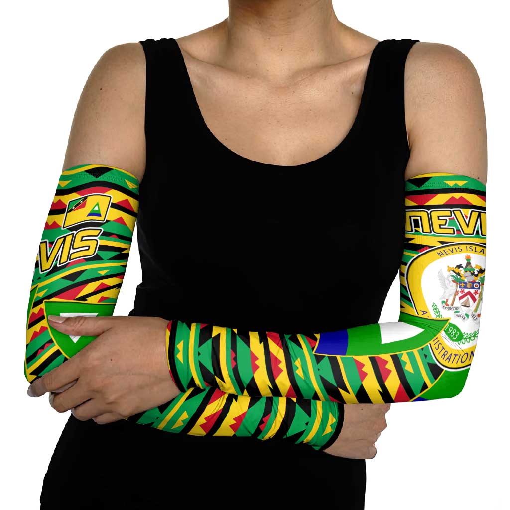 Nevis in Saint Kitts and Nevis Arm Sleeves Geometric Pattern and Coat of Arms - Wonder Print Shop