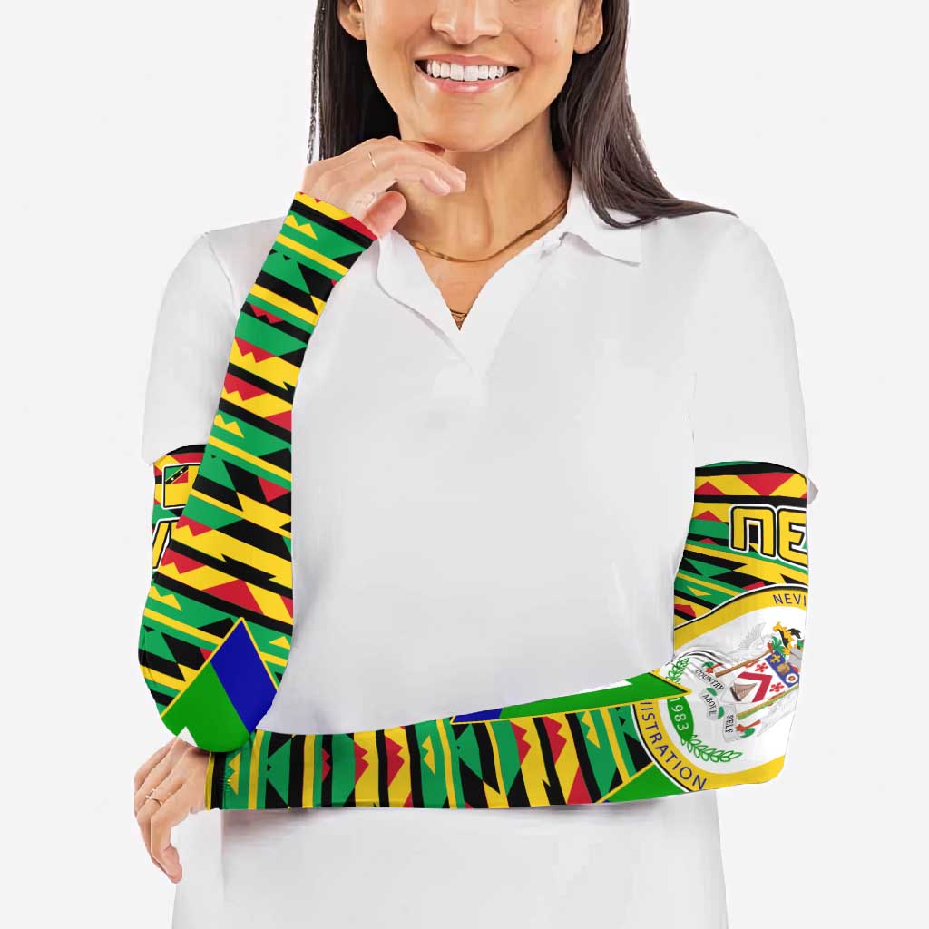 Nevis in Saint Kitts and Nevis Arm Sleeves Geometric Pattern and Coat of Arms - Wonder Print Shop