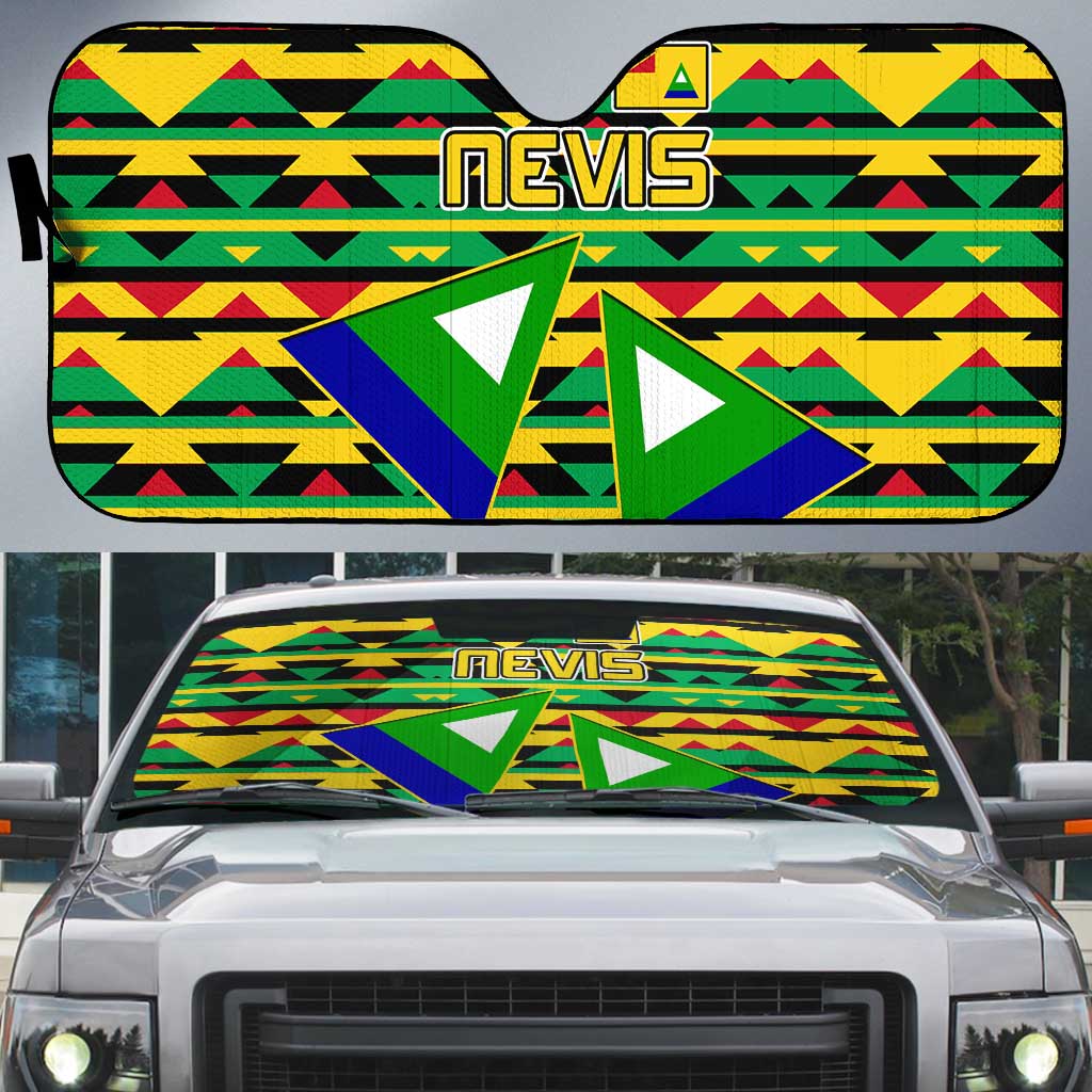Nevis in Saint Kitts and Nevis Auto Sun Shade Geometric Pattern and Coat of Arms - Wonder Print Shop