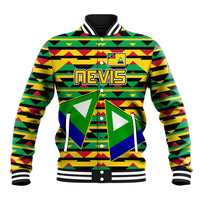 Nevis in Saint Kitts and Nevis Baseball Jacket Geometric Pattern and Coat of Arms - Wonder Print Shop