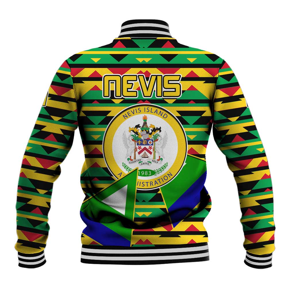 Nevis in Saint Kitts and Nevis Baseball Jacket Geometric Pattern and Coat of Arms - Wonder Print Shop