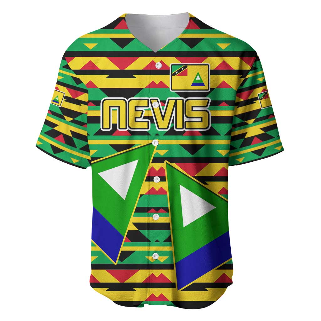 Nevis in Saint Kitts and Nevis Baseball Jersey Geometric Pattern and Coat of Arms - Wonder Print Shop