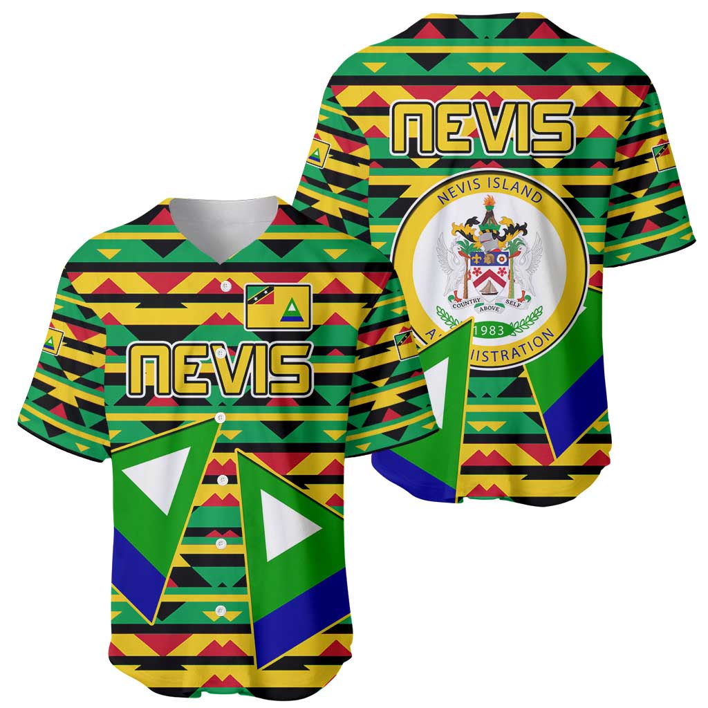 Nevis in Saint Kitts and Nevis Baseball Jersey Geometric Pattern and Coat of Arms - Wonder Print Shop