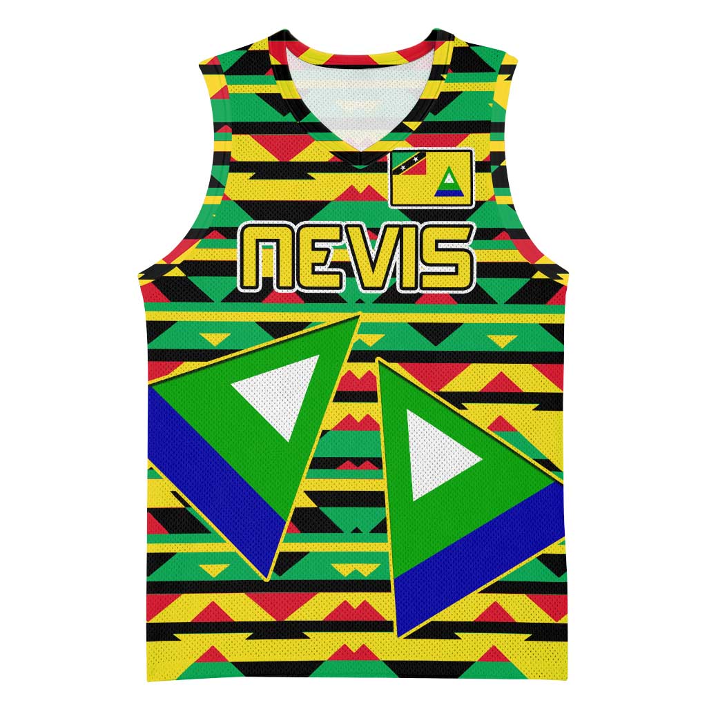 Nevis in Saint Kitts and Nevis Basketball Jersey Geometric Pattern and Coat of Arms - Wonder Print Shop