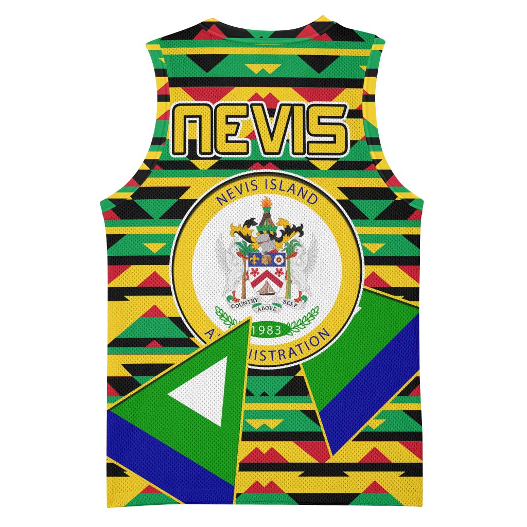 Nevis in Saint Kitts and Nevis Basketball Jersey Geometric Pattern and Coat of Arms - Wonder Print Shop