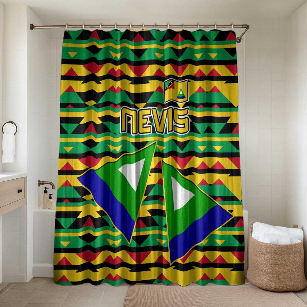 Nevis in Saint Kitts and Nevis Bathroom Set Geometric Pattern and Coat of Arms - Wonder Print Shop