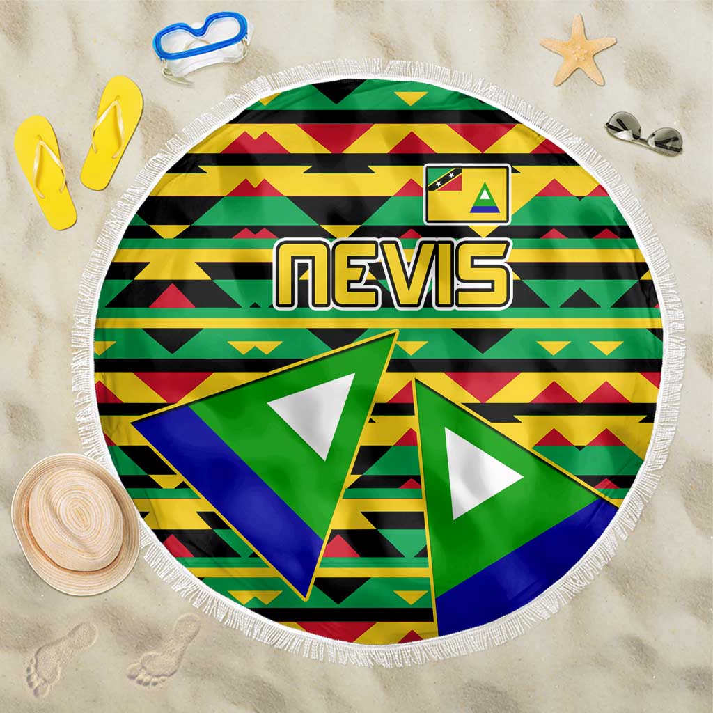 Nevis in Saint Kitts and Nevis Beach Blanket Geometric Pattern and Coat of Arms - Wonder Print Shop