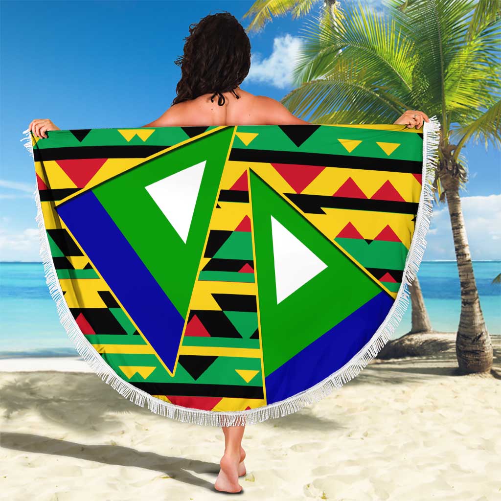Nevis in Saint Kitts and Nevis Beach Blanket Geometric Pattern and Coat of Arms - Wonder Print Shop