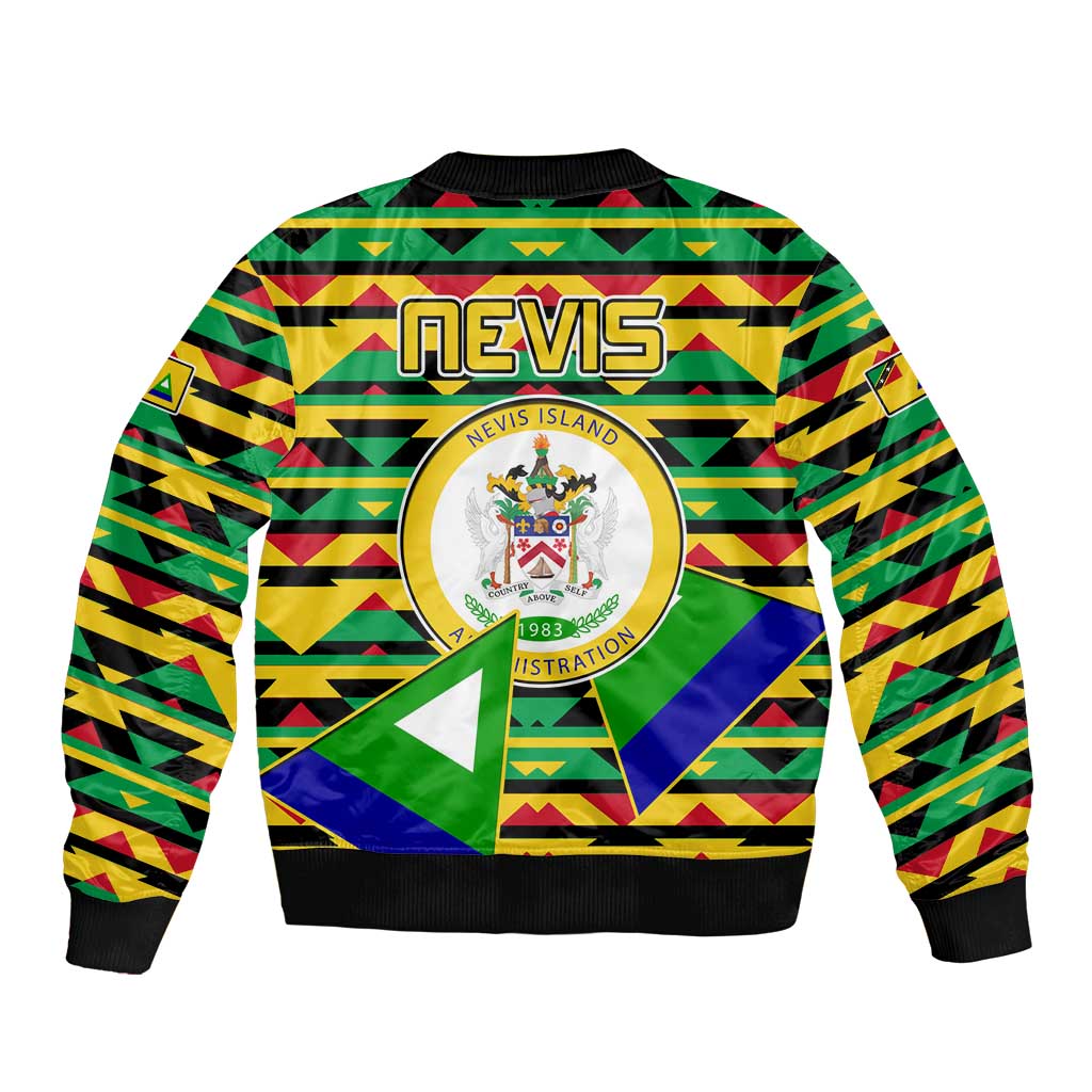 Nevis in Saint Kitts and Nevis Bomber Jacket Geometric Pattern and Coat of Arms - Wonder Print Shop