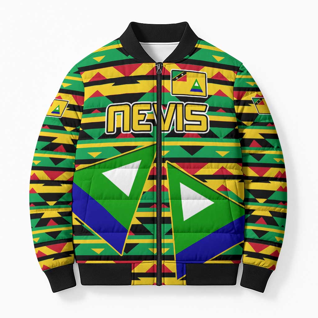 Nevis in Saint Kitts and Nevis Bomber Puffer Jacket Geometric Pattern and Coat of Arms - Wonder Print Shop
