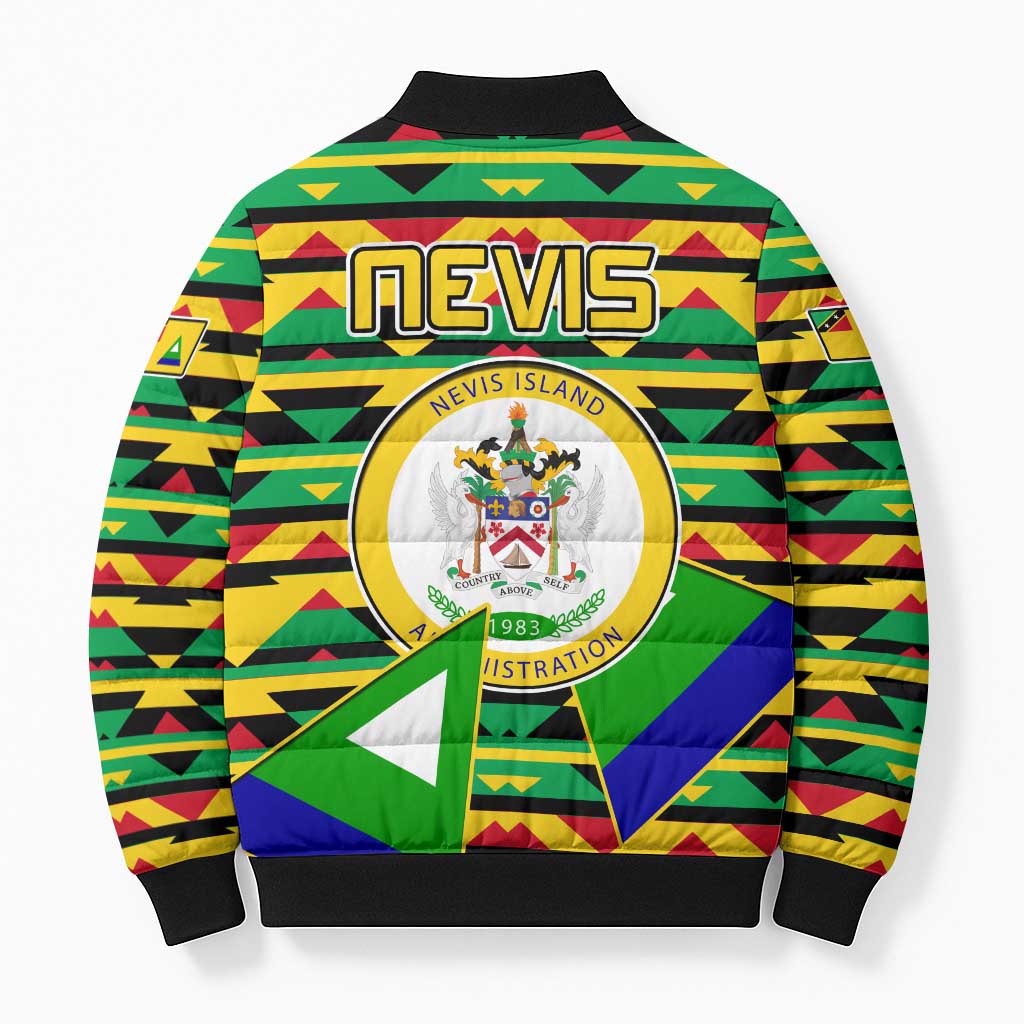 Nevis in Saint Kitts and Nevis Bomber Puffer Jacket Geometric Pattern and Coat of Arms - Wonder Print Shop