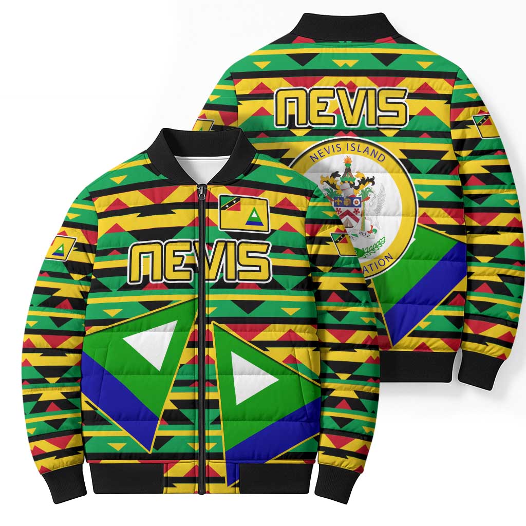 Nevis in Saint Kitts and Nevis Bomber Puffer Jacket Geometric Pattern and Coat of Arms - Wonder Print Shop
