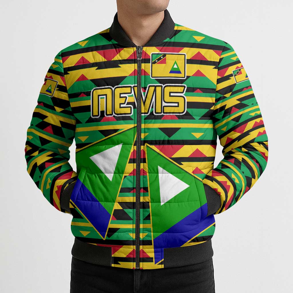 Nevis in Saint Kitts and Nevis Bomber Puffer Jacket Geometric Pattern and Coat of Arms - Wonder Print Shop