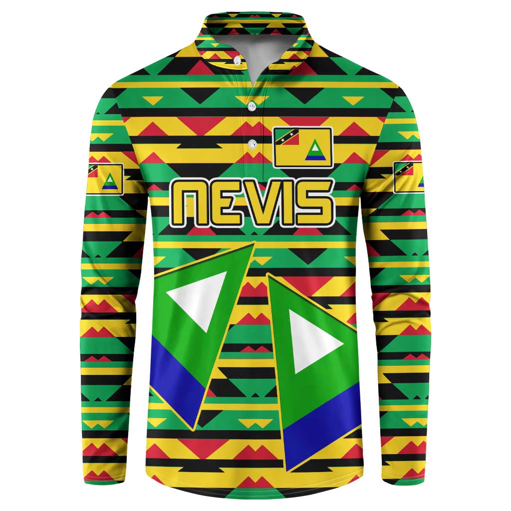 Nevis in Saint Kitts and Nevis Button Sweatshirt Geometric Pattern and Coat of Arms - Wonder Print Shop