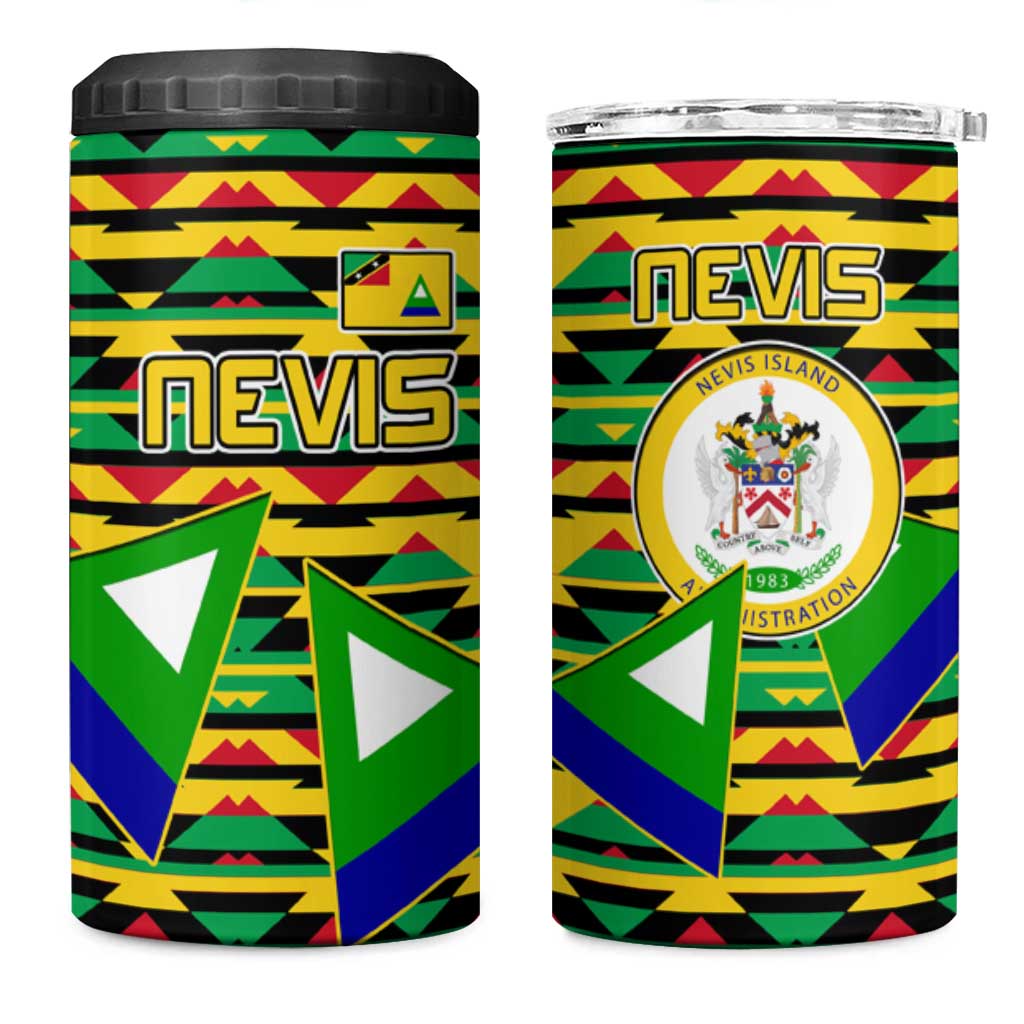 Nevis in Saint Kitts and Nevis 4 in 1 Can Cooler Tumbler Geometric Pattern and Coat of Arms - Wonder Print Shop