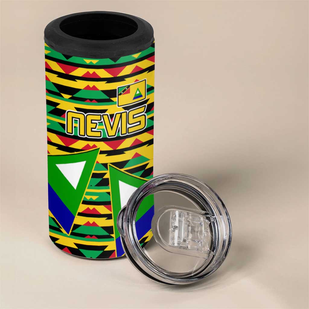 Nevis in Saint Kitts and Nevis 4 in 1 Can Cooler Tumbler Geometric Pattern and Coat of Arms - Wonder Print Shop
