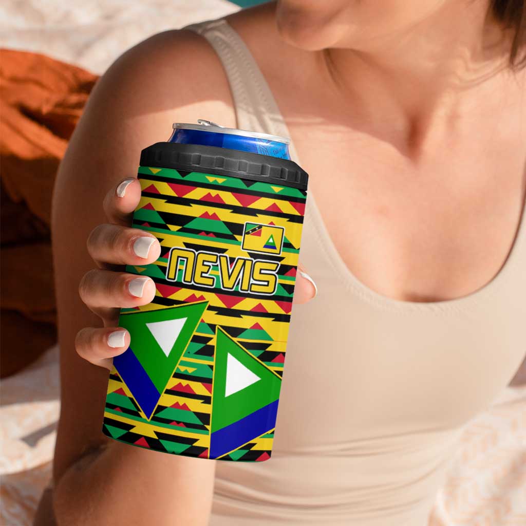 Nevis in Saint Kitts and Nevis 4 in 1 Can Cooler Tumbler Geometric Pattern and Coat of Arms - Wonder Print Shop