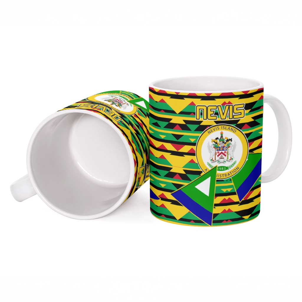 Nevis in Saint Kitts and Nevis Ceramic Mug Geometric Pattern and Coat of Arms - Wonder Print Shop