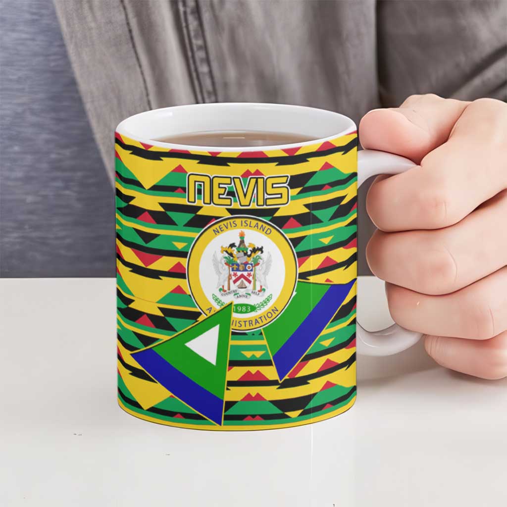Nevis in Saint Kitts and Nevis Ceramic Mug Geometric Pattern and Coat of Arms - Wonder Print Shop