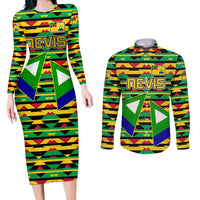 Nevis in Saint Kitts and Nevis Couples Matching Long Sleeve Bodycon Dress and Long Sleeve Button Shirt Geometric Pattern and Coat of Arms - Wonder Print Shop