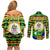 Nevis in Saint Kitts and Nevis Couples Matching Off Shoulder Short Dress and Long Sleeve Button Shirt Geometric Pattern and Coat of Arms - Wonder Print Shop