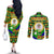 Nevis in Saint Kitts and Nevis Couples Matching Off The Shoulder Long Sleeve Dress and Long Sleeve Button Shirt Geometric Pattern and Coat of Arms - Wonder Print Shop