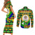 Nevis in Saint Kitts and Nevis Couples Matching Short Sleeve Bodycon Dress and Long Sleeve Button Shirt Geometric Pattern and Coat of Arms - Wonder Print Shop