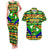 Nevis in Saint Kitts and Nevis Couples Matching Tank Maxi Dress and Hawaiian Shirt Geometric Pattern and Coat of Arms - Wonder Print Shop