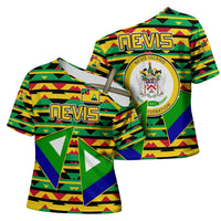 Nevis in Saint Kitts and Nevis Cross Shoulder Shirt Geometric Pattern and Coat of Arms - Wonder Print Shop