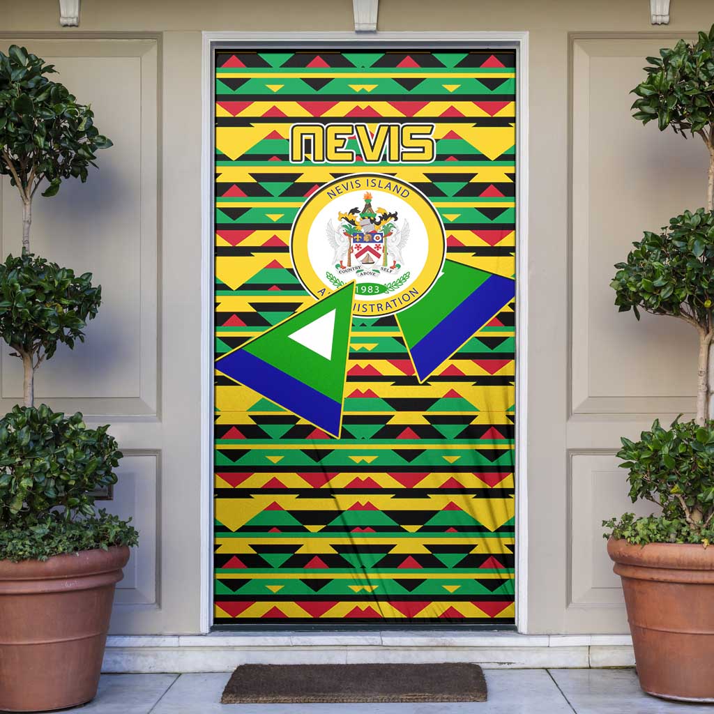 Nevis in Saint Kitts and Nevis Door Cover Geometric Pattern and Coat of Arms - Wonder Print Shop